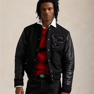 Polo Ralph Lauren The Iconic Letterman Jack Black Wool & Leather Bomber Jacket